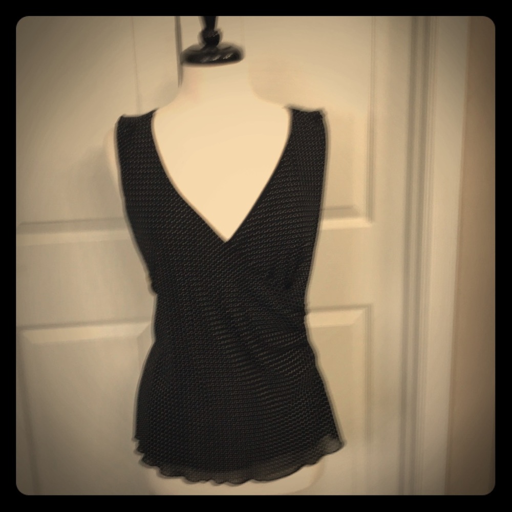 Black with white polka dot faux wrap blouse